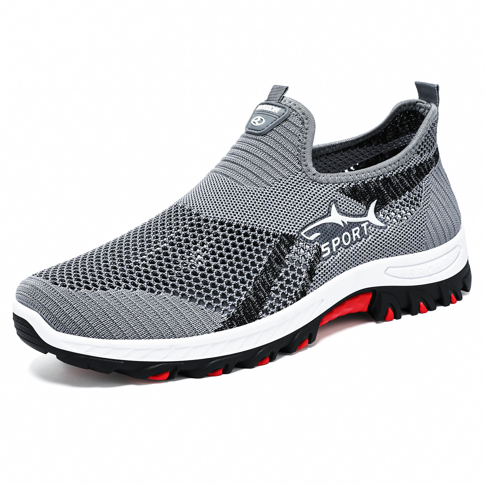 Comercio exterior de tela aérea de gran tamaño zapatos de hombre transfronterizos TEMU zapatos casuales de tiburón con suela suave zapatos deportivos de malla transpirables zapatos individuales