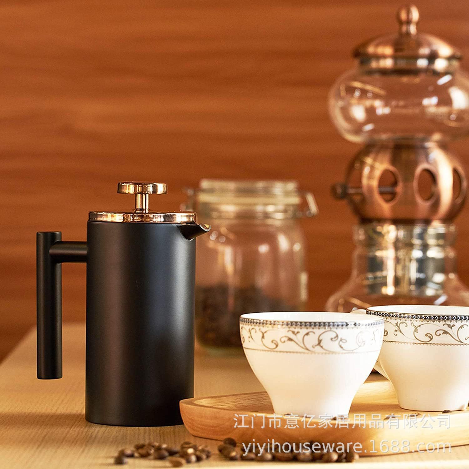 Double-layer 304 stainless steel French press black coffee pot, European-style filter, hand-brew coffee equipment, tea strainer, tea maker