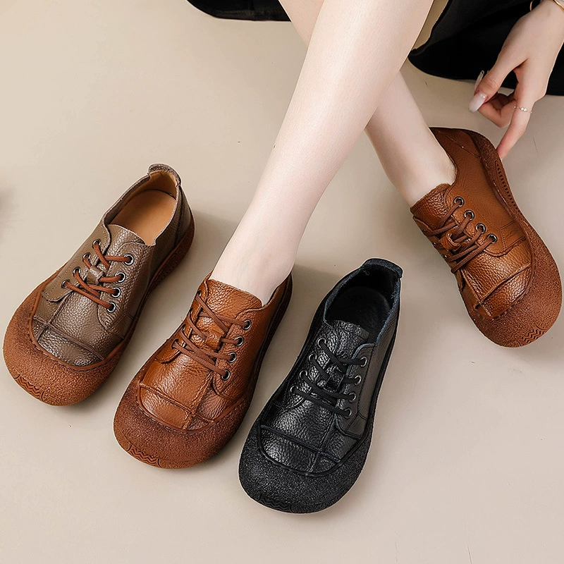 Leather casual footwear for mother, shoes for leather shoes, cowhide, autumn, trend of season, soft sole, for middle age