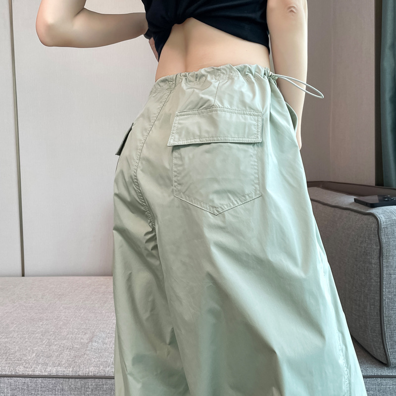 La Chapelle American-Style Quick-Dry Work Pants for Women 2026 Summer Thin New Parachute Ice Silk Wide-Leg Sports Pants