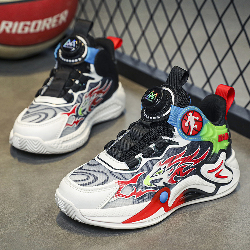 Little Yellow Duck Jordan Boys Shoes Primary School Students Rotating Button Training Shoes 2023 New Style Middle and Big Kids Basketball Shoes Boys