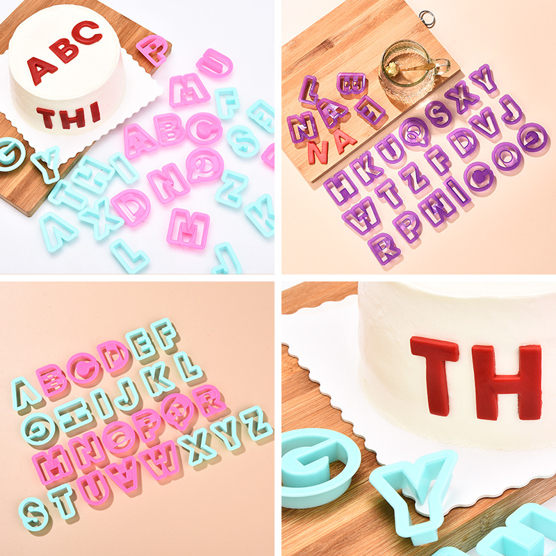 Molde de plástico para hornear con 26 letras mayúsculas del alfabeto inglés, tipo prensa, para fondant, galletas y repostería, fabricante, venta al por mayor