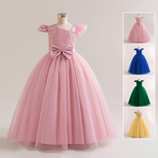 Children's Princess Dress Girl's Long Presenter Elegant Evening Dress Girl's Long Dress Piano Performance Dress