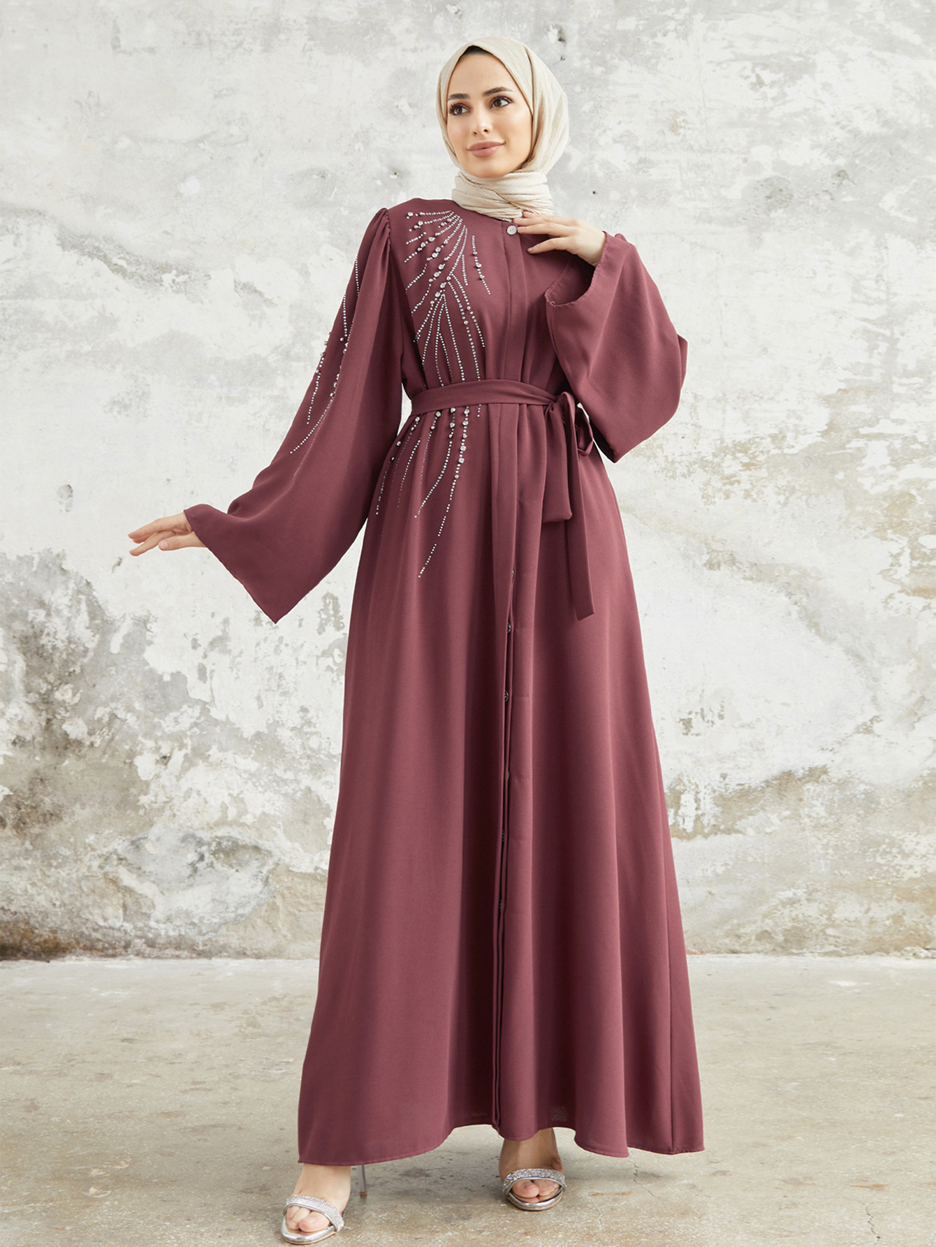 Quality Production Muslim Middle Eastern Women's Clothing Turkish Dubai Heavy Beaded And Rhinestone Long Robe_ecoleips.com
