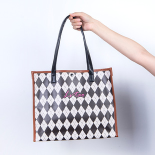 In stock original diamond-shaped PVC waterproof handbag student class work commuter shoulder tote bag shopping bag