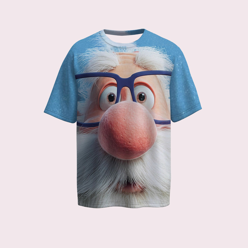 2025 New Cartoon Digital Printing Casual Loose T-Shirt Cross-Border Men's Christmas Elements Amazon Export