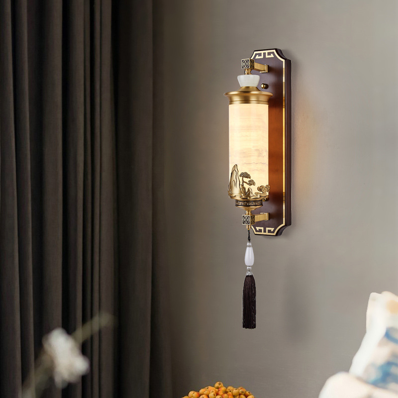 Luz de pared de cabecera nueva madera china estilo chino de fondo de la sala de estar lámparas de pared lámparas de pasillo de protección de ojos iluminación de cabecera 667L