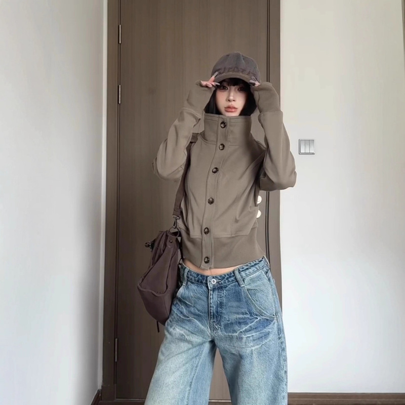 Stand Collar Short Slim Fit Autumn Jacket for Women, Slimming Casual Versatile High-Neck Top, Retro Versatile Jacket Baseball Jacket Stand Collar Short Slim Fit Autumn Jacket for Women, Slimming Casual Versatile High-Neck Top, Retro Versatile Jacket Baseball Jacket