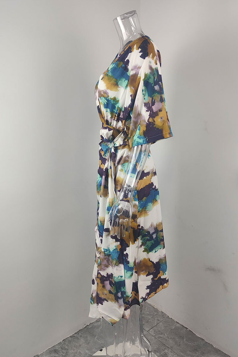 Wholesale Women's Elegant Commute Style Printing Printing Office Daily Date V Neck Short Sleeve One-Step Skirt display picture 2