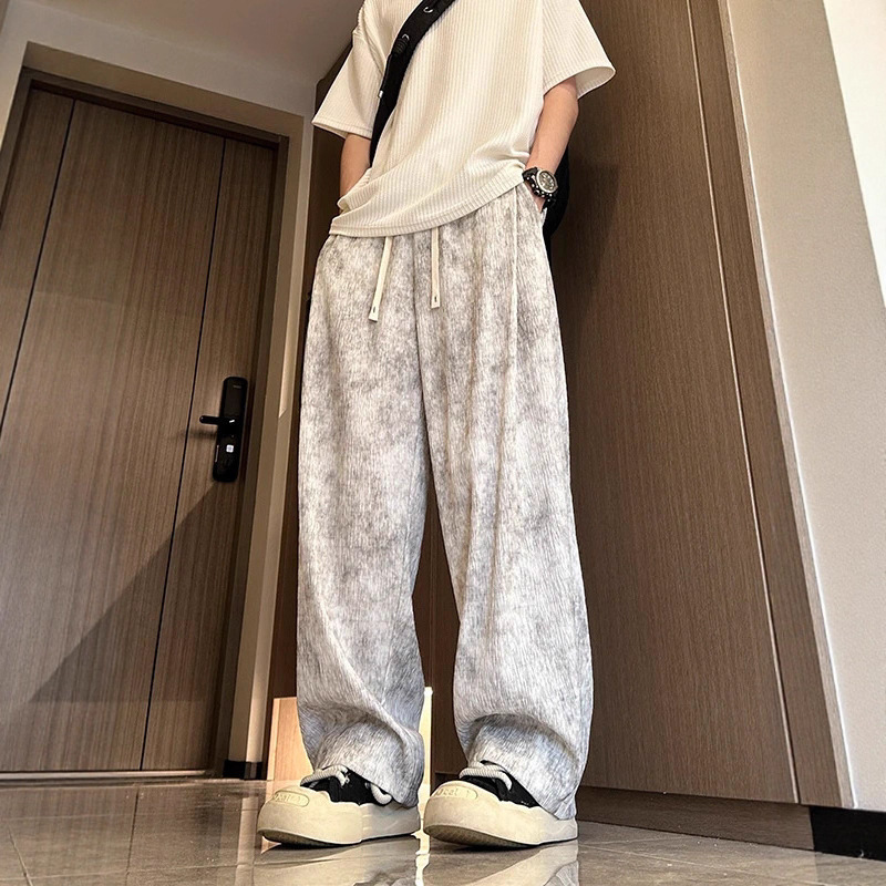 Textured Tie-Dye Dirty Pants Men's Thin American Retro Quick-Dry Ice Silk Pants Loose Breathable Air-Conditioned Cool Pants