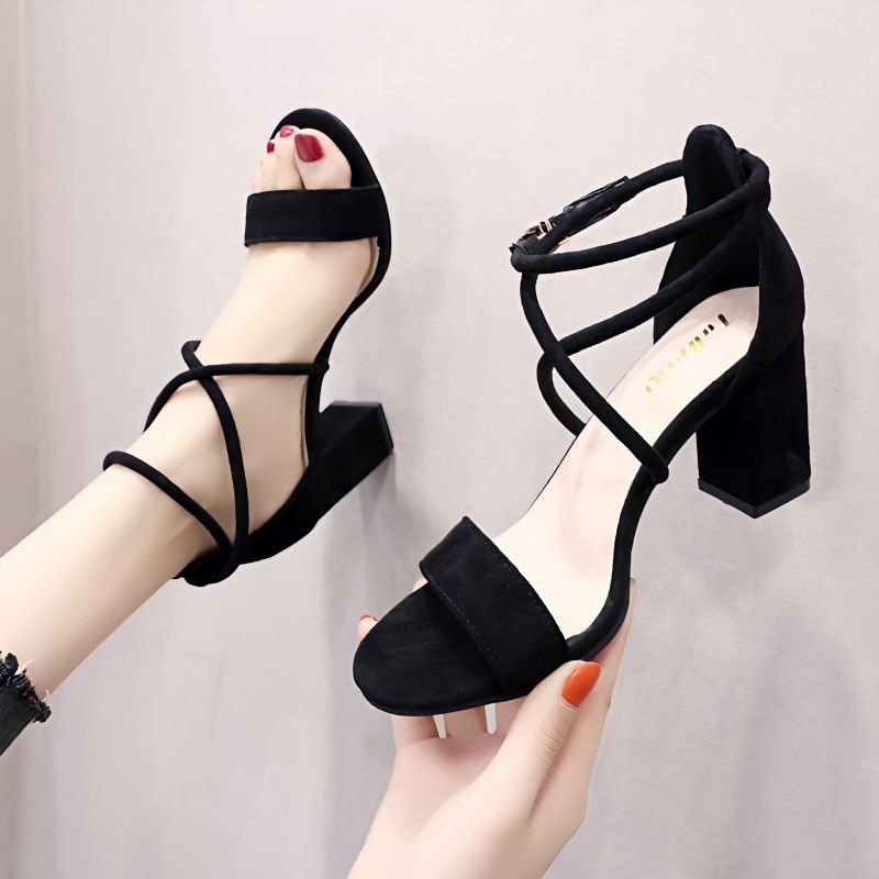 2026 New Style Sandals for Women, Summer Mid-Heel, Chunky Heel, Thick-Soled, Fairy Style, Versatile with Skirts, Student Roman High Heels, Others