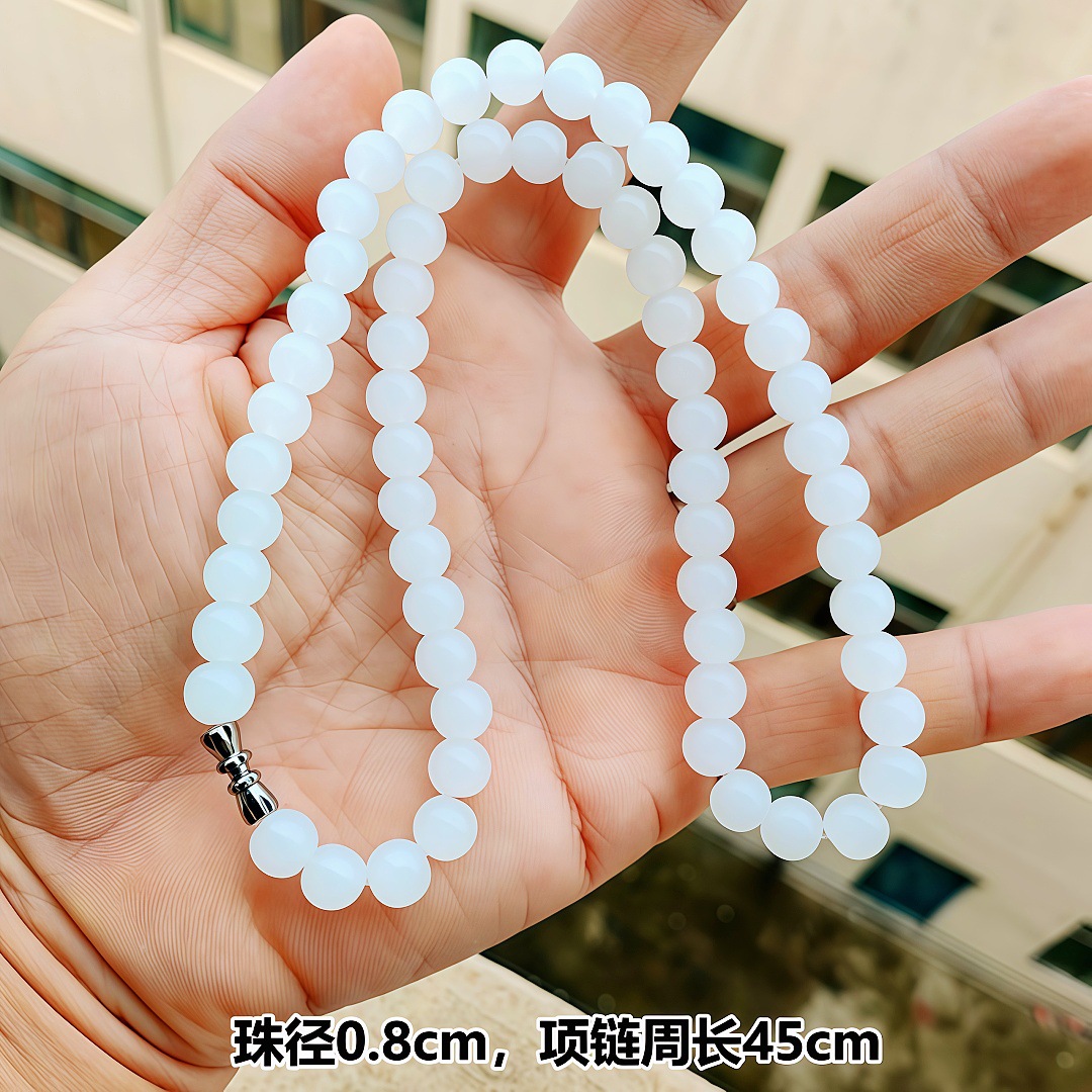 8MM 화이트 볼 비즈 목걸이