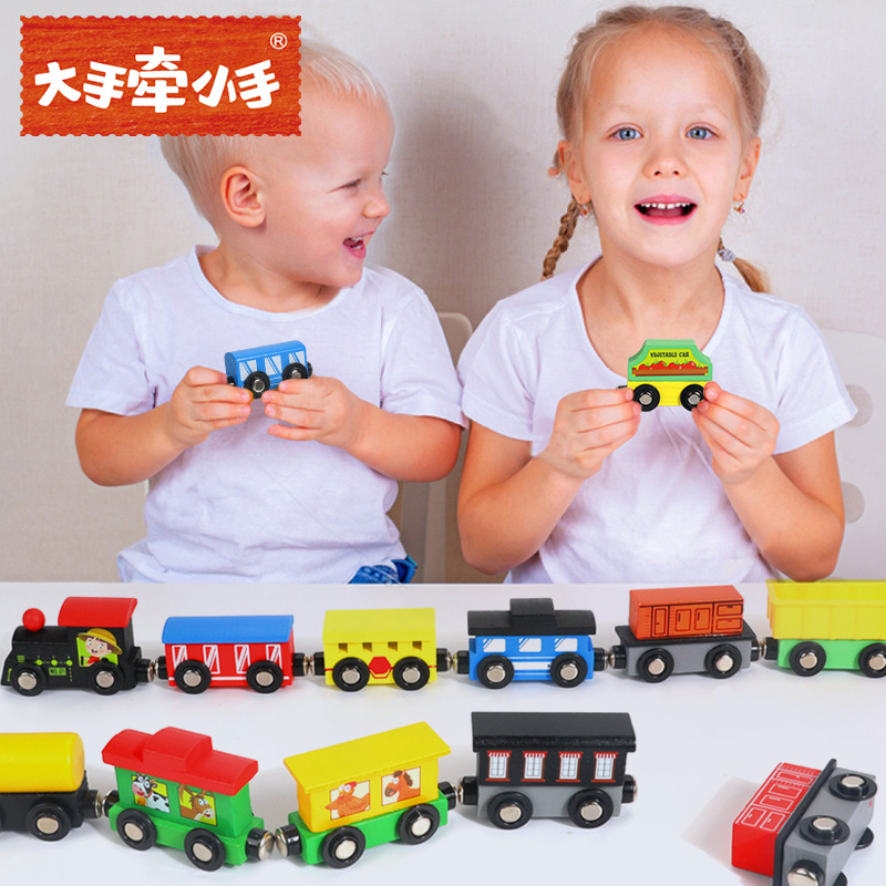 Magnética Tren De Madera de juguete bloques construcción montaje magnético niños 13 carros inteligencia y el cerebro