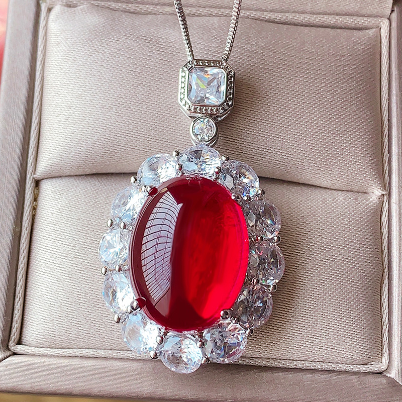 2024 nueva joyería Zhuang Shengsheng simulación europea paloma sangre rojo corindón azul punta cristal liso traje retro principal 15*20