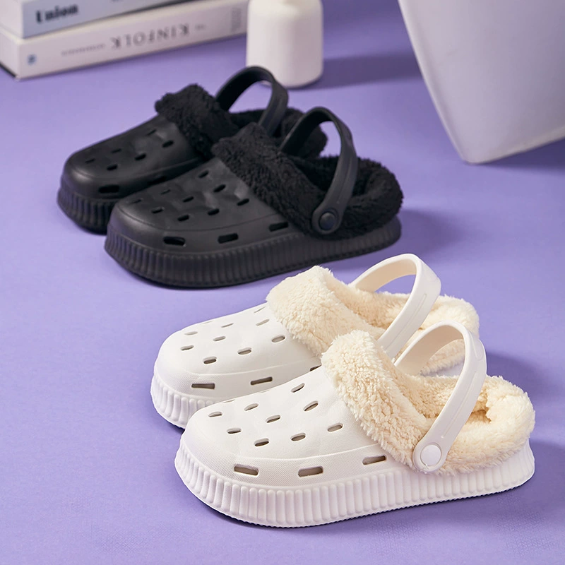 Модные туфли на толстой подошве с дырками на флисовой подкладке, хлопковые тапочки, хлопчатобумажная обувь оптом, женские осенне-зимние большие глаза наступаются на экскременты, чувствуя теплую пару
