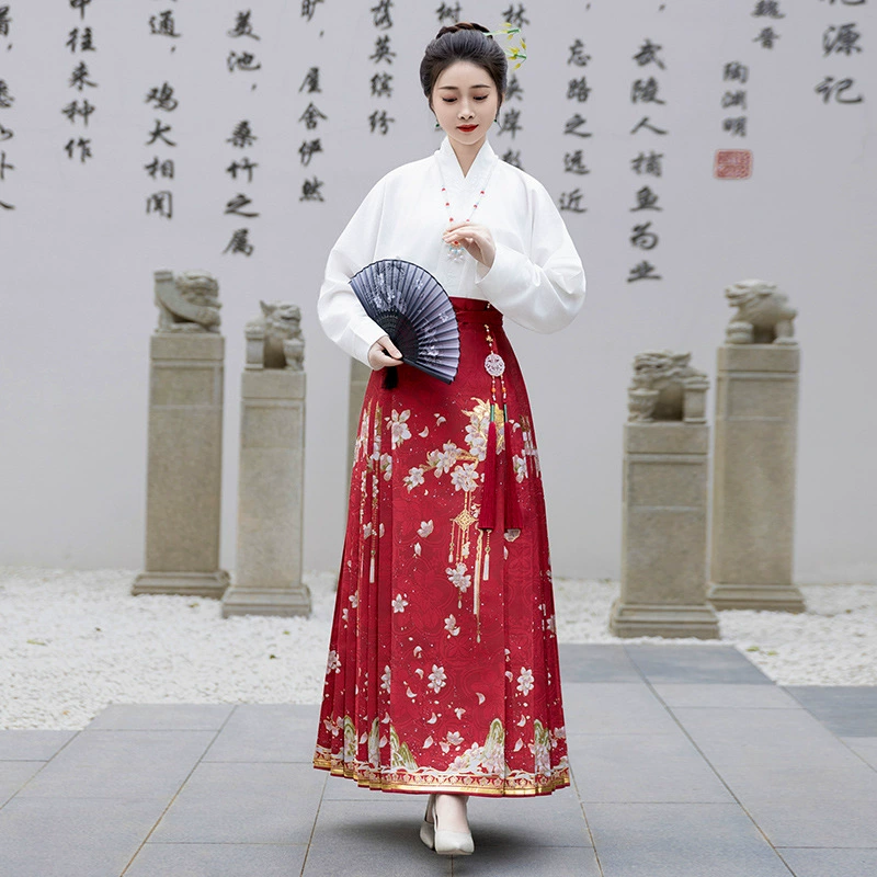 Новый китайский стиль оригинальная черная юбка с конским лицом новый набор из плетеного золота имитация макияжа цветочный высококачественный весенний и летний ханьский костюм юбка