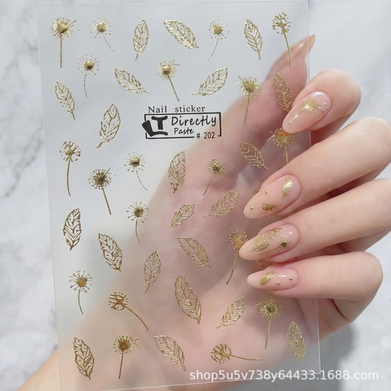 Simple and Luxurious Gold and Silver Foil Stamping High-End European and American Nail Art Decals with Artistic Lines for Export # 202 Gold and Silver