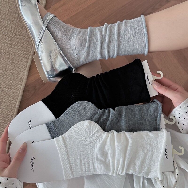 Spring and Summer Thin Socks for Women, Ballet-Style Loose Cuff Slouch Socks, Trendy Ins-Style Silk Footless Socks, Long Tube Socks