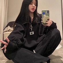 宽松慵懒风POLO领卫衣运动服套装女春季学生韩版时尚休闲两件套潮