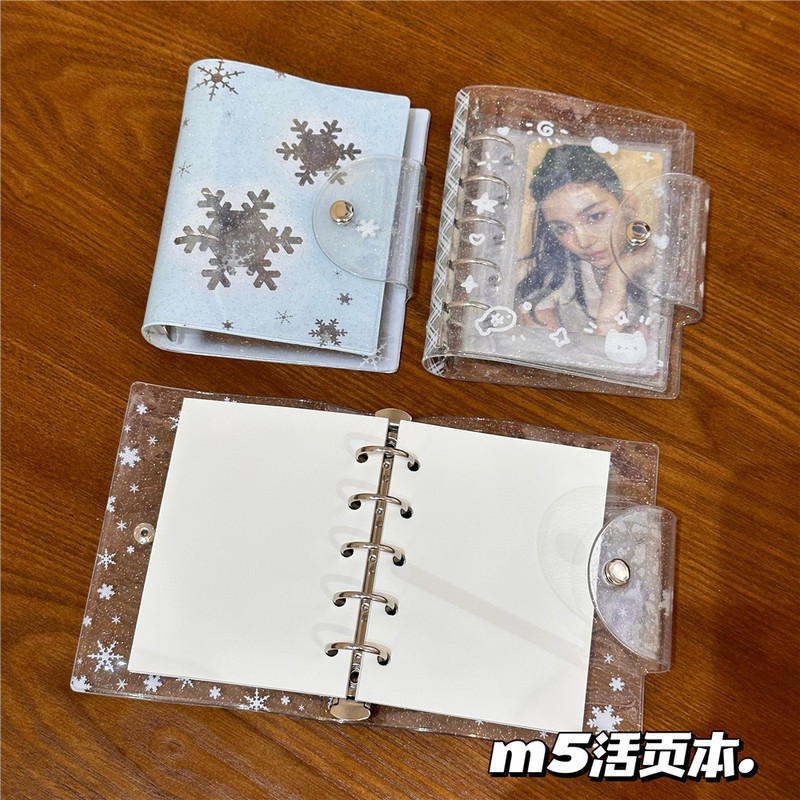 Original ins wind sparkling transparent snowflake kitten m5 loose-leaf book hand book pvc soft shell single button diary book card book