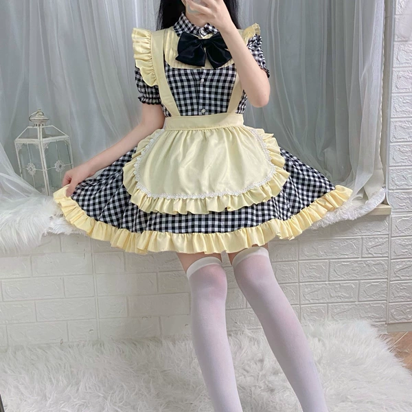 Black apron with bow, hair accessory