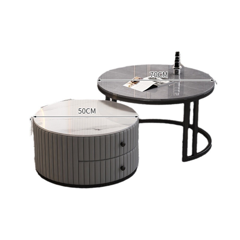 Mesa de té de tabla de roca de lujo ligero para el hogar 2024 nuevo tipo de mesa de té de vidrio templado redondo simple y de alta calidad