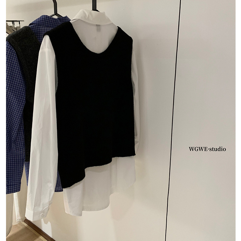 WGWE7134韩系日常百搭通勤舒适马甲背心衬衫套装|undefined