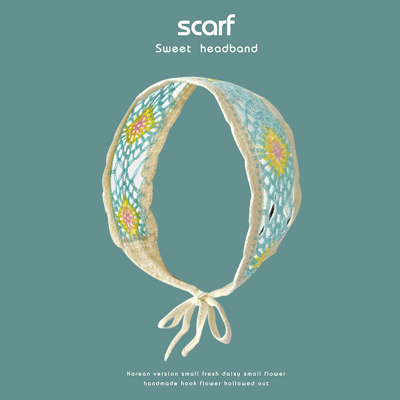 Nuevo colorido estilo étnico hecho a mano de ganchillo tejido banda de pelo de ala ancha estilo pastoral retro de las mujeres banda de pelo bolsa pañuelo sombrero