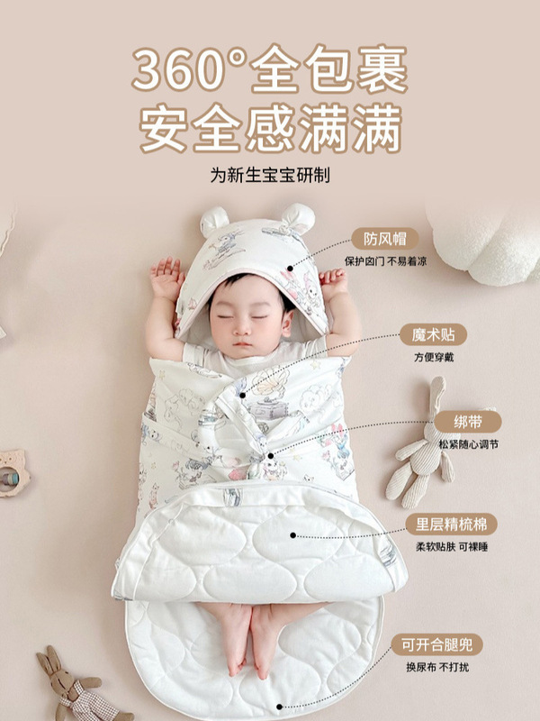 初生婴儿产房包被新生儿一体式防踢被睡袋纯棉秋冬婴儿防惊跳睡袋|undefined