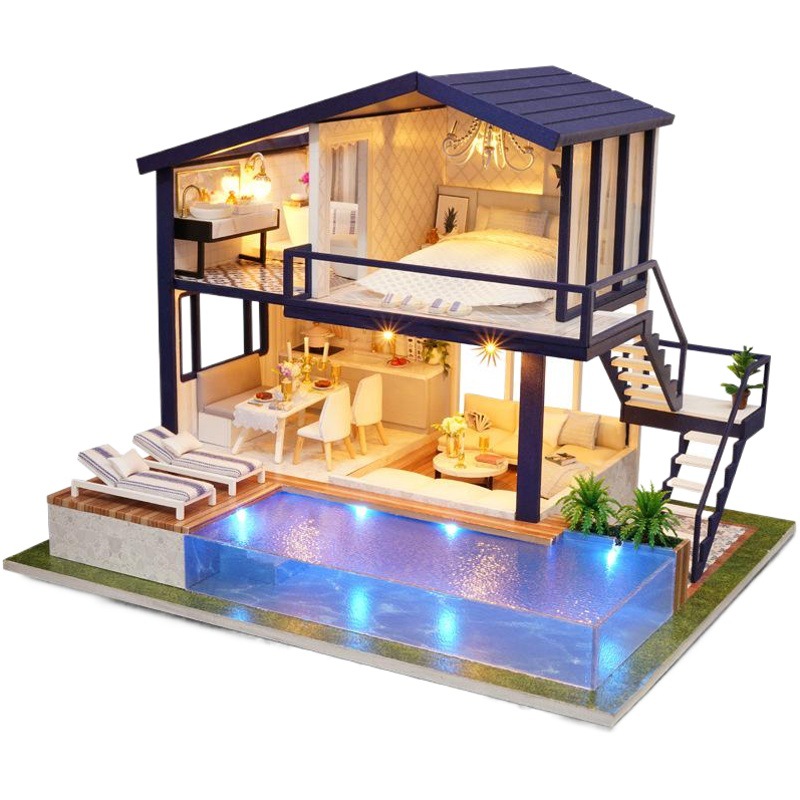 Nueva Casa de Campo hecha a mano de bricolaje modelo de construcción de madera Tiempo apartamento chica juguete Regalo de Cumpleaños entrega de una pieza