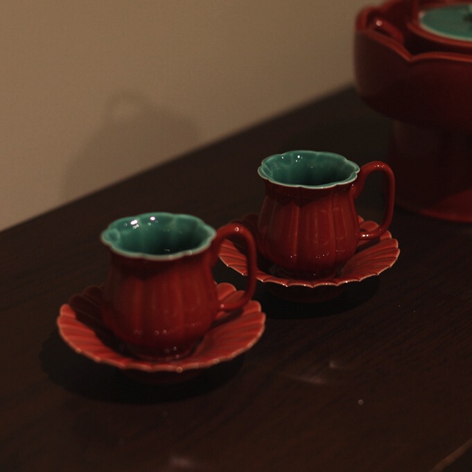 Forbidden City Red Petal Cup Tea Cup Chrysanthemum Petal Tea Cup High Temperature Red Glaze Jingdezhen Ceramic Kung Fu Tea Tea Set