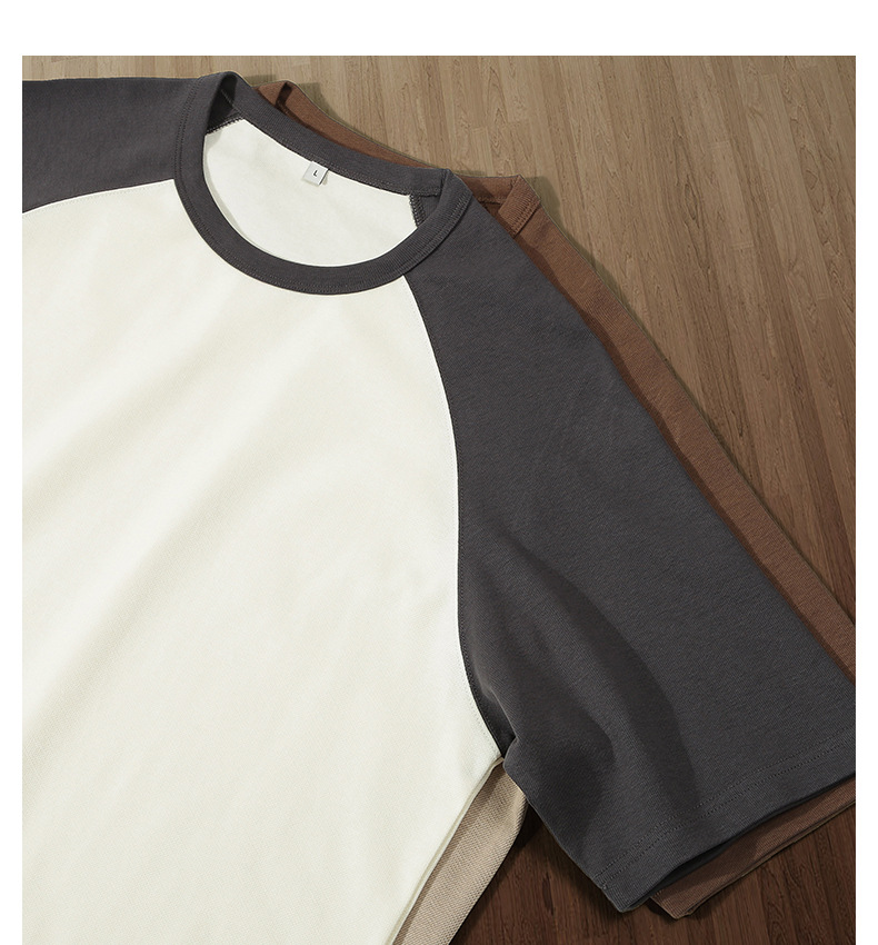 登爵男装新款日系配色插肩袖少年感T恤潮牌情侣同款复古撞色短袖