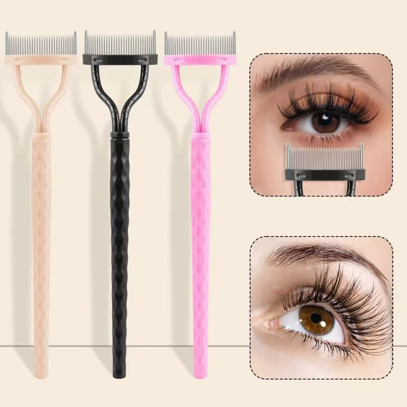 Foldable Semi-Curved Eyelash Comb, Portable Steel-Needle Tool, Multi-style Handles