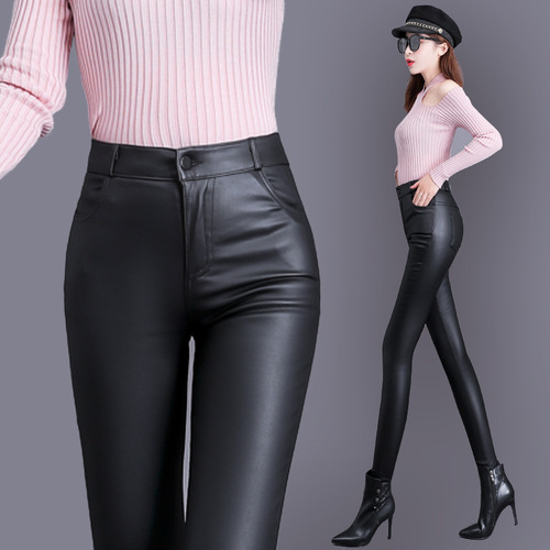 Women's Autumn/Winter Faux Leather Pants with Insulation, High-Waisted Outerwear, Tapered Leggings, Cross-Border Women's Clothing, Wholesale for eBay