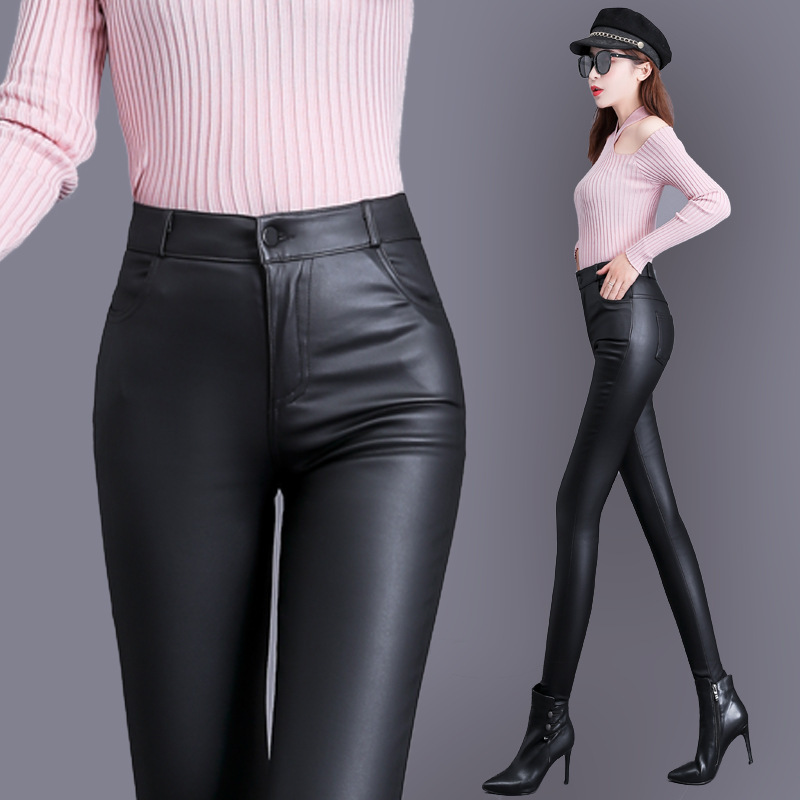 Matte leather pants women's autumn and winter fleece-lined tight high waist outer wear skinny leggings cross-border women's clothing foreign trade wholesale eBay