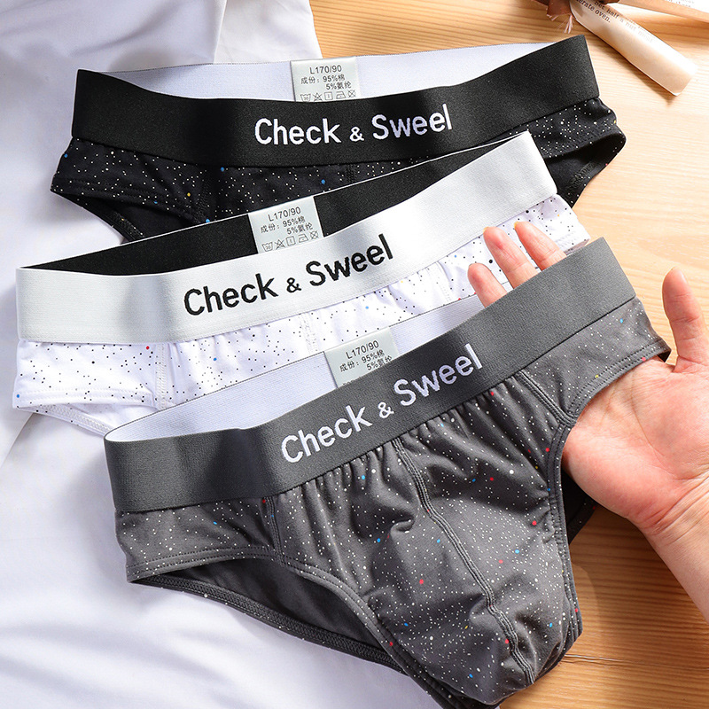 Printed polka dot underwear men's cotton briefs summer sports teenagers loose breathable briefs short pants