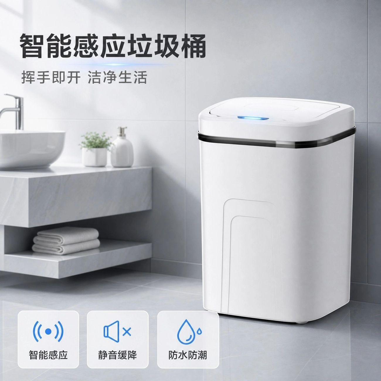Smart, large-capacity, self-adhering trash can with lid, suitable for home use, living rooms, college dorms, bathrooms, and offices