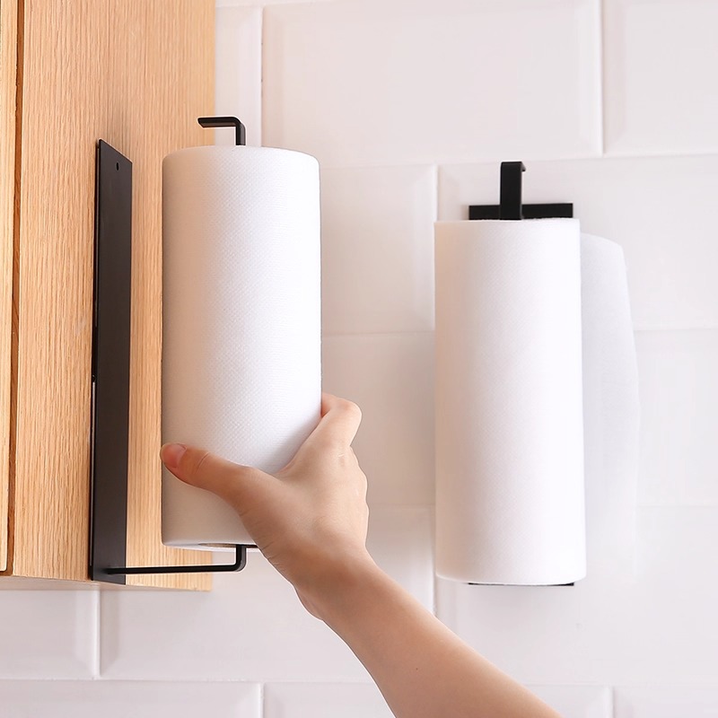 Estante de toallas de papel de acero al carbono de cocina Estante de toallas de papel sin perforación Estante de almacenamiento de colgantes de papel para el hogar creativo Estante de rollo de papel Estante de almacenamiento