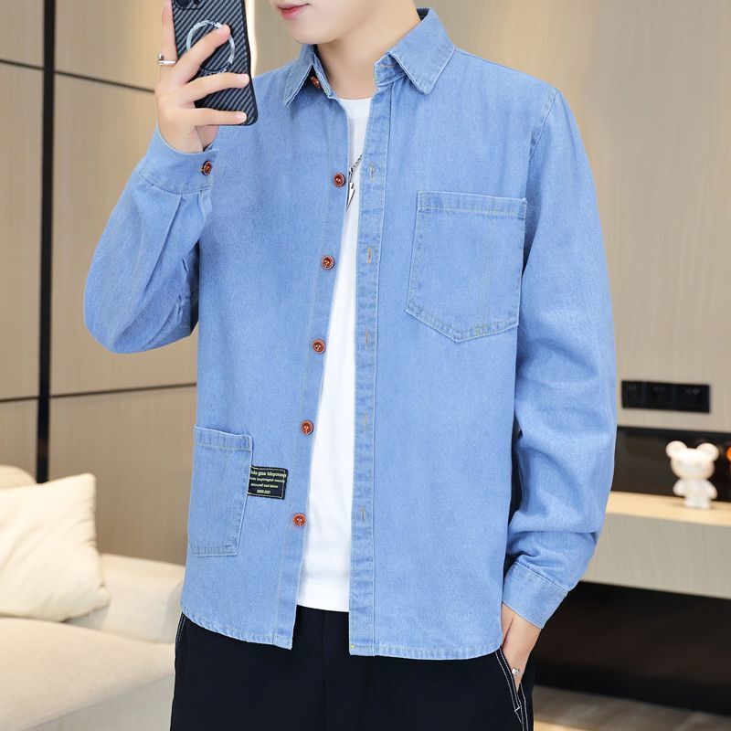 Cross-Border Wholesale New Denim Long-Sleeved Shirts for Men, Spring and Autumn Casual Tops, Loose and Versatile Jackets, Men's Trendy
