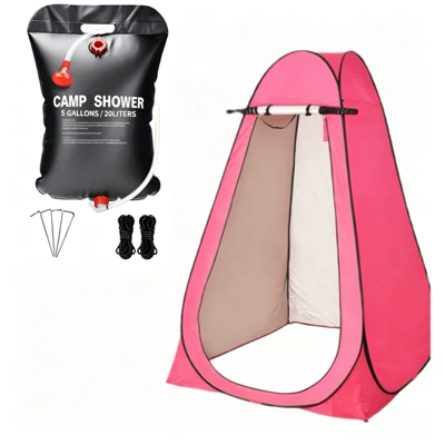 Avtomobil dam çadırları: Privacy Changing Tent, Portable - 2-windows-rose-red-20-liter-shower-bag-single-size-1212-19m