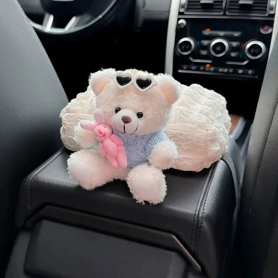 Cute Paper Box 2024 Car tissue box/set - 22x18x8cmopp70g-white-puff-tissue-box-blue-clothes-pink-rabbit-white-sunglasses-white-bear