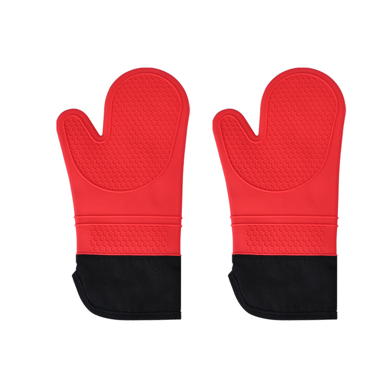 Guantes de silicona alargados acolchados de algodón engrosados para hornear resistentes a altas temperaturas aislamiento térmico cocina horno de microondas horno antiquemaduras utensilios