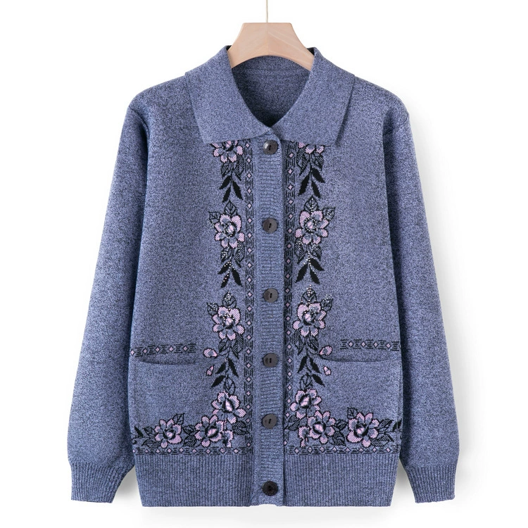 Осенне-зимний утепленный кардиган-свитер в стиле «бабушки», с отложным воротником, на флисовой подкладке, для женщин среднего и старшего возраста, а также для мам.