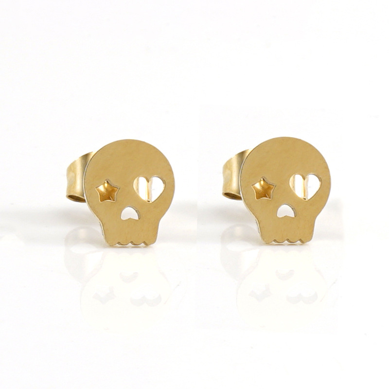 Fashion Star Flower Skull Stainless Steel Plating Hollow Out Ear Studs 1 Pair