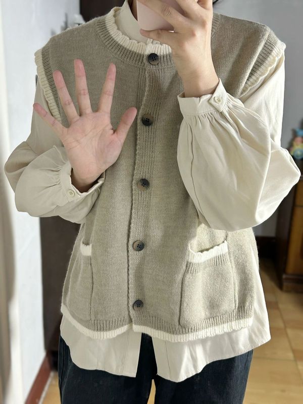 日系慵懒复古针织上衣女秋冬外搭叠穿马甲背心宽松无袖毛衣外套女|undefined