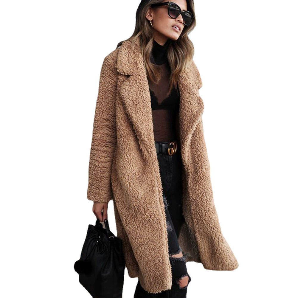 Demi‑season long‑sleeve coat, oversized teddy faux‑shearling, 2018 style, S–XXXL