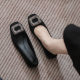 French Style Square Toe Chunky Heel Single-layer Shoes Women's 2024 Spring and Autumn New Suede All-match Shallow Mouth Rhinestone Not Tired High-heeled Shoes