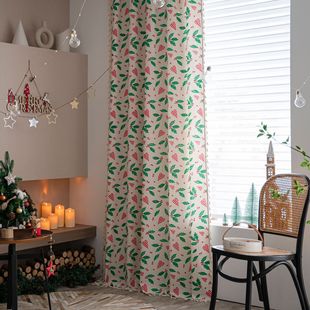 Yiman Qiyun Curtain Finished Love Green Leaf Christmas Semi-shading Kitchen Curtain Partition Curtain Floating Window Factory Direct Supply