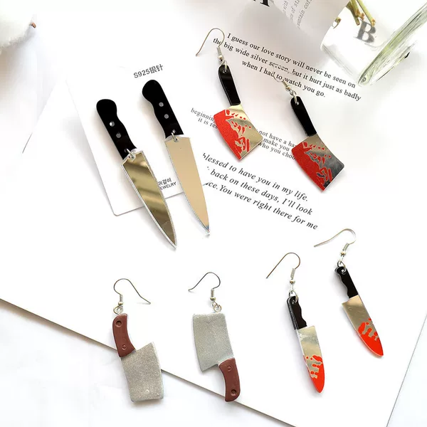 Cool Harajuku Punk Killer Knife Earrings Personality Funny Acrylic Simple Ear Studs