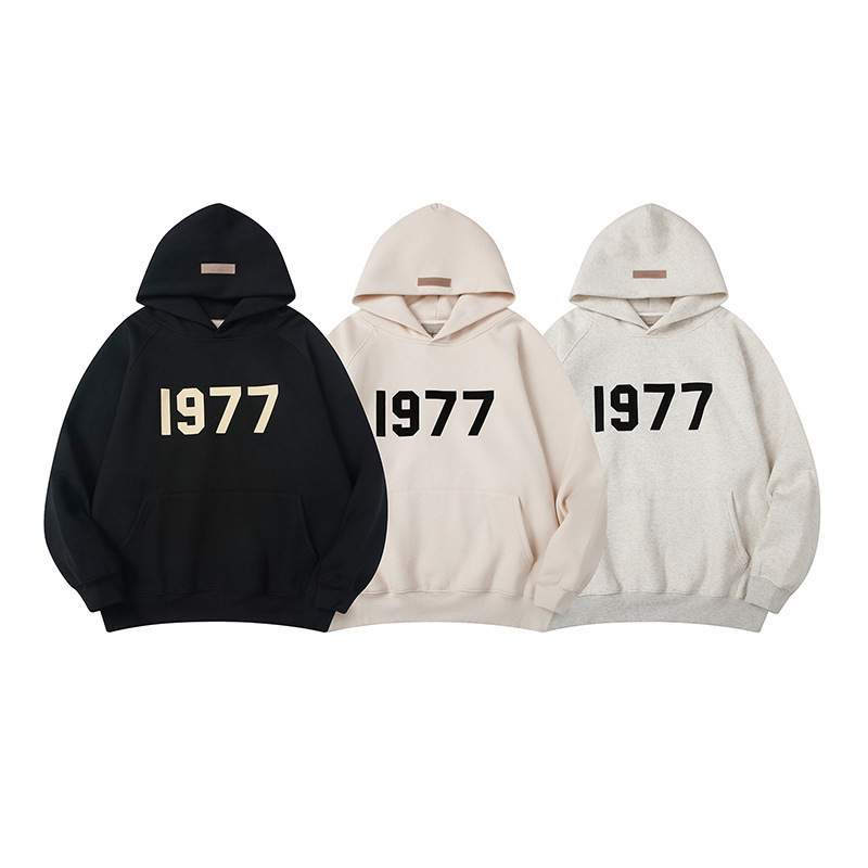 Cross-Border Export Wholesale Essentials Eighth Season 1977 Letter Flocking High Street Men's and Women's Loose Sweatshirts Hoodies